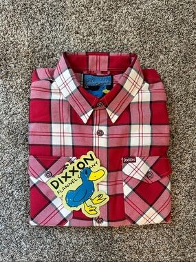 DIXXON Red and White Plaid Button-Down Flannel Shirt